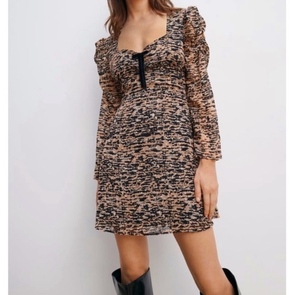 Zara Dresses & Skirts - Zara animal print with bow tie bodycon size S